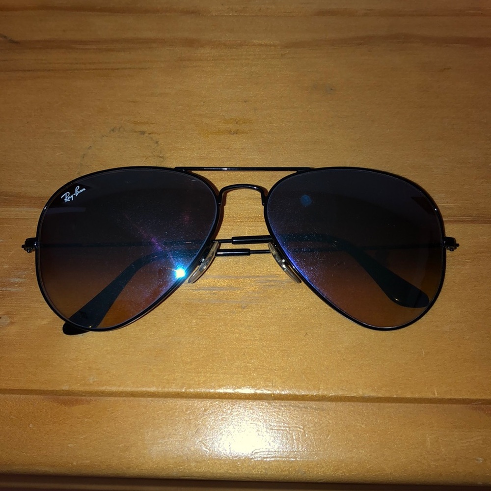 Ray ban aviator blue tint black frame sunglasses.